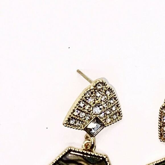 Gold-Tone Crystal Abalone Colored Dangle Earrings - Picture 7 of 7